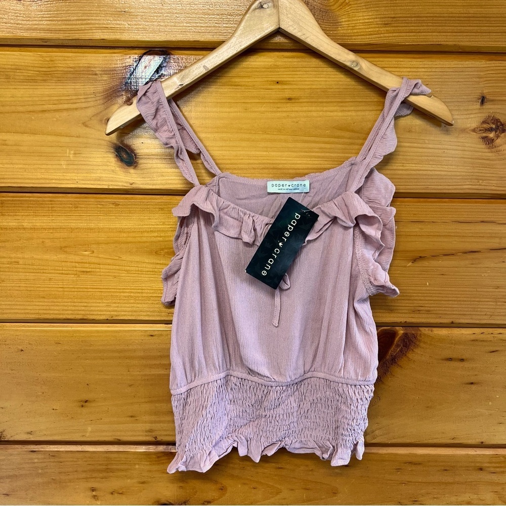 Paper Crane Boho Bohemian Light Dusty Rose Sleeveless Ruffle Crop Top M
